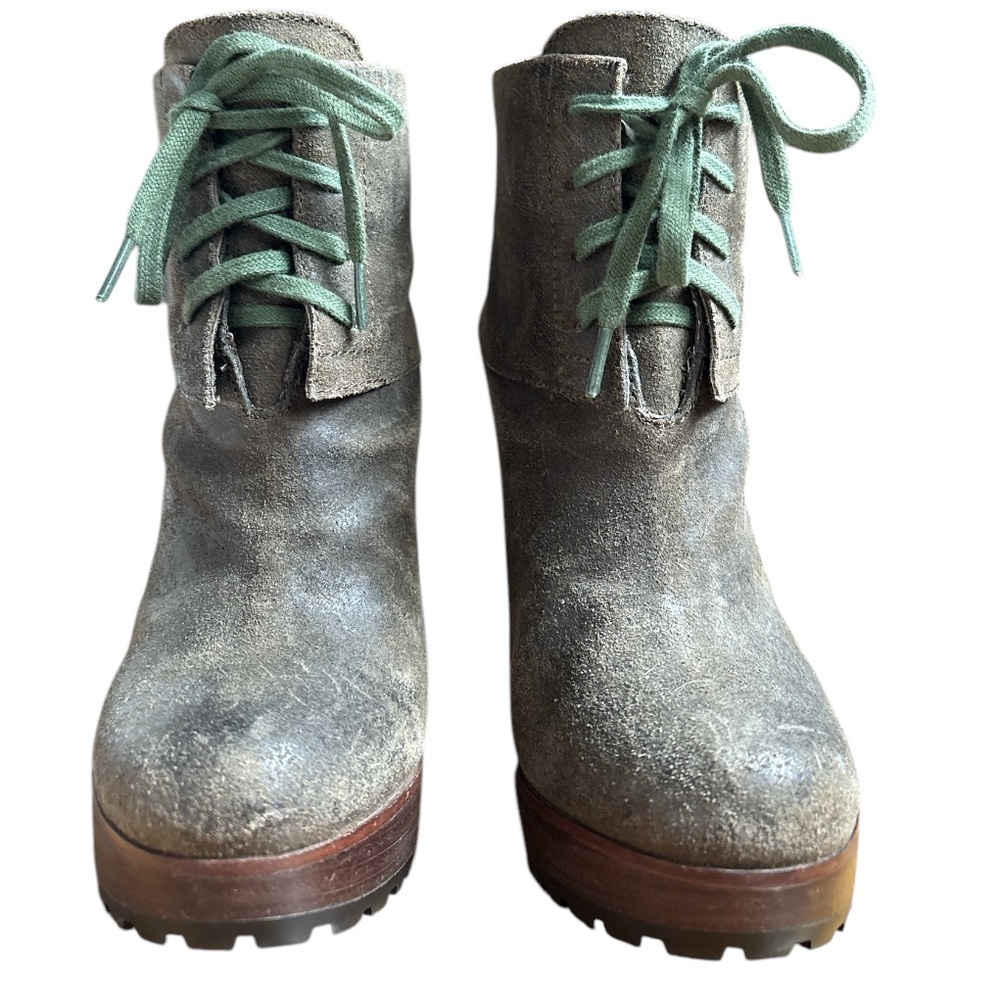 Modern Vintage Lace Up Green Suede Jenie Ankle Booties Size 6 - Picture 2 of 16